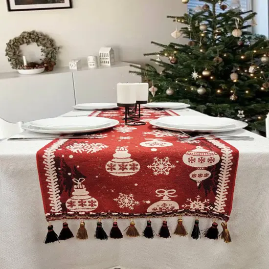 Red Christmas Ornaments Table Runner {1}