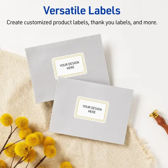 Avery Printable Rectangle Labels, Gold Border with Gold Dots, 2" x 4", Matte White Rectangle Labels, Permanent, Laser/Inkjet, 100ct, Great for Product Labels {6}