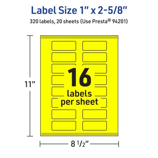 Avery Neon Yellow Paper Labels, 1" x 2-5/8" Rectangle {5}