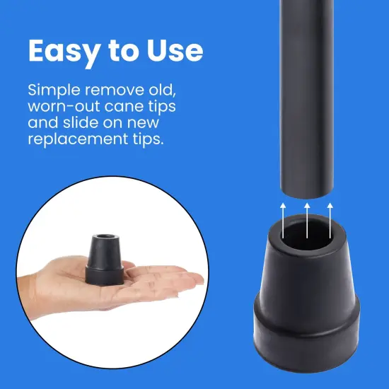 6 Pack Replacement Rubber Cane Tips for Canes, Walking Sticks, Walkers (Black, 3/4 Inch Tip) {5}