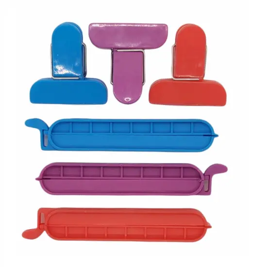 Handy Housewares 6 Piece Multi-Purpose Bag Clips Set, Includes 3 Mini 1.5" Wide Chip Clips and 3 Bread / Snack 4" Wide Bag Sealing Clips {1}