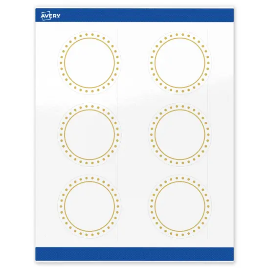Avery Printable Round Labels, Gold Border with Gold Dots, 3" Diameter, Glossy White Round Labels, Permanent, Laser/Inkjet, 60ct, Great for Product Labels {1}