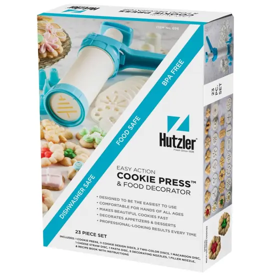 Hutzler 23pc Easy Action Cookie Press and Food Decorator Set - For Simple Decorating of Appetizers and Desserts {4}