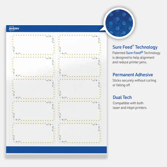 Avery Printable Rectangle Labels, Gold Dots with Green Florals, 2" x 4", Glossy White Rectangle Labels, Permanent, Laser/Inkjet, 100ct, Great for Product Labels {3}