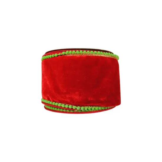 4" Beaded Pom Edge Ribbon: Red/Lime (10 Yards) {2}