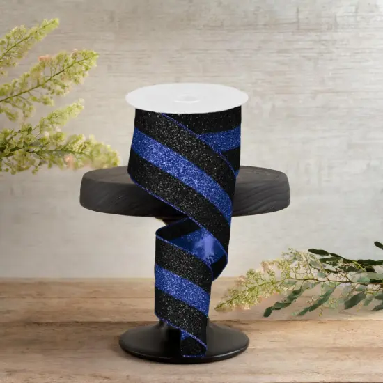 2.5" Police Support Ribbon: Glitter Black & Blue (10 Yards) {2}