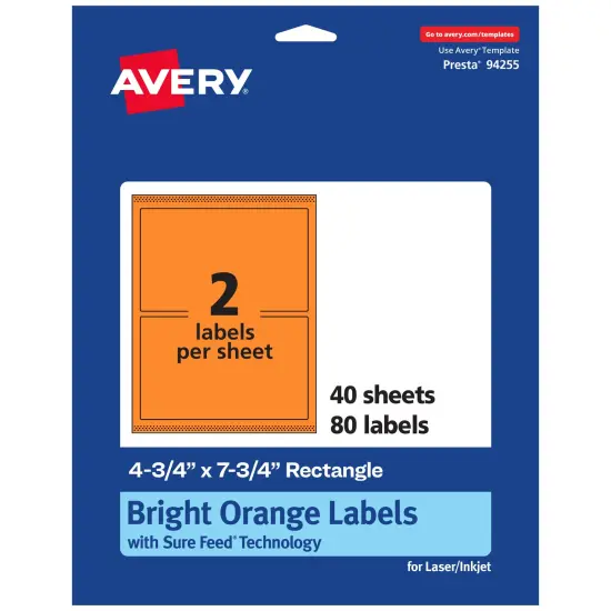 Avery Bright Orange Paper Labels, 4.75" x 7.75" Rectangle {1}