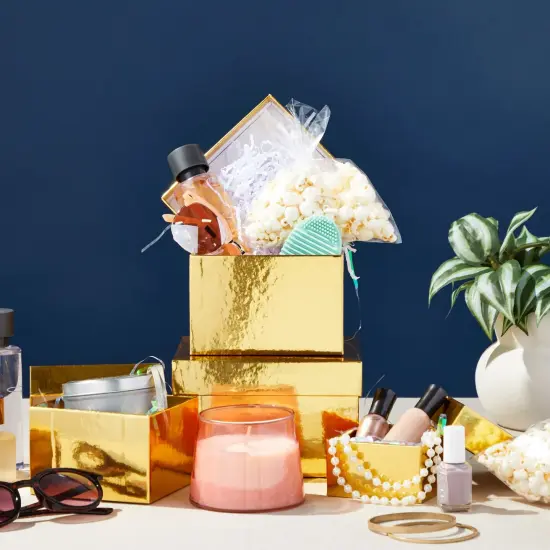 Stockroom Plus Set of 4 Sizes Square Nesting Gift Boxes with Lids for Presents, Stacking Decorative Goodie Box for Holidays, Wedding, Birthday, and Party Favors (Gold) {2}