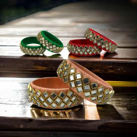 Indian Silk Thread Bangles for Women Traditional Kundan Bracelet Return Gifts Hippie Jewelry Bollywood Bracelet Gift for Her - Indian Bridal Set Thread Bangle {2}