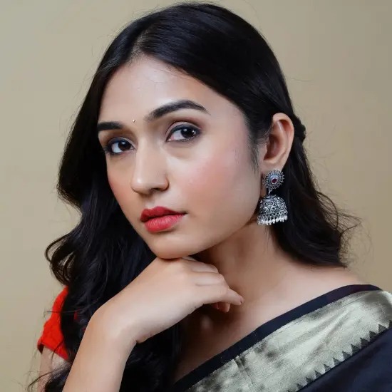 Indian Oxidized Jhumka Earrings for Women - Indian Floral Oxidized Jhumki Ethnic Chandbali Earrings Faux Pearls with Oxidized Platting Bollywood Style Dangle Earring Jewelry for Bride BLACK {7}