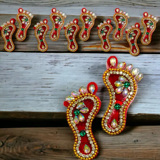 5 Sets of Acrylic Laxmi Feet, Deewali Decor, Lakshmi Pagh, Pooja Favor, Laxmi Feet, Laksmi Charan, Lakshmi Pagla, Sri Lakshmi Chran Paduka {3}