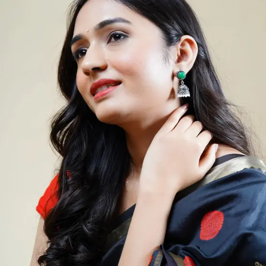 Indian Oxidized Jhumka Earrings for Women - Indian Oxidized Bell Tassel Jhumki Ethnic Chandbali Earrings Faux Pearls with Oxidized Platting Bollywood Style Dangle Earring Jewelry for Bride Assorted {6}