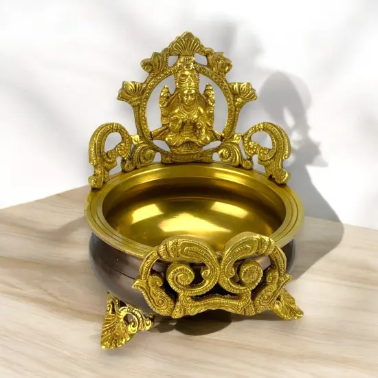 Brass Laxmi Urli Bowl 6.6 Inch – Indian Ethnic Lakshmi Urli Bowls for Floating Flowers, Home Temple Decor, Center Table, Pooja Room, Diwali Decoration, Showpiece, Housewarming Gift {3}