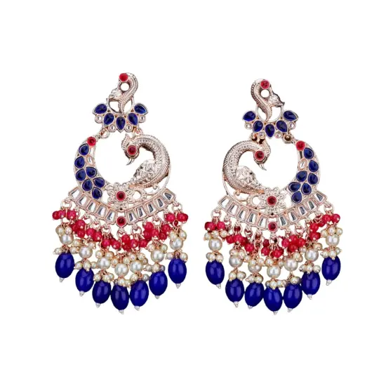 Oversized / Big Indian Jhumka Earrings for Women - Indian Peacock Earrings Ethnic Chandbali Jhumki Kundan & Faux Pearl Beaded Bollywood Style Dangle Earring MAROON {6}