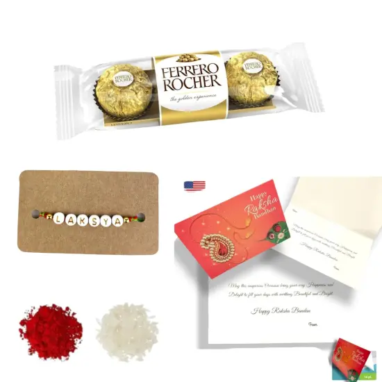 Personalized Name Rakhi for Brother Raksha Bandhan Designer Handmade Rakhi Thread for Bhaiya Custom Name Rakhi - Rakhi Gift Hamper Ferrero-rocher/ghirar-delli/kit-kat {7}