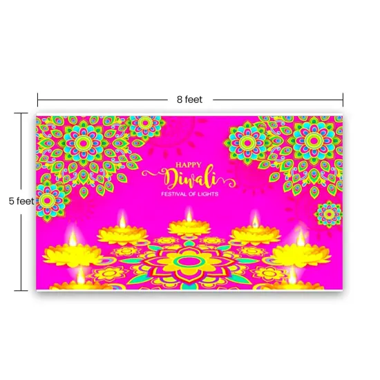 5x8 Feet Happy Diwali Banner Indian Traditional Cloth Backdrop Indian Diwali Decor Pooja Wall Decor Indian Wall Art Photo Decor Banner Decorative Pooja Cloth Diwali Celebration {4}