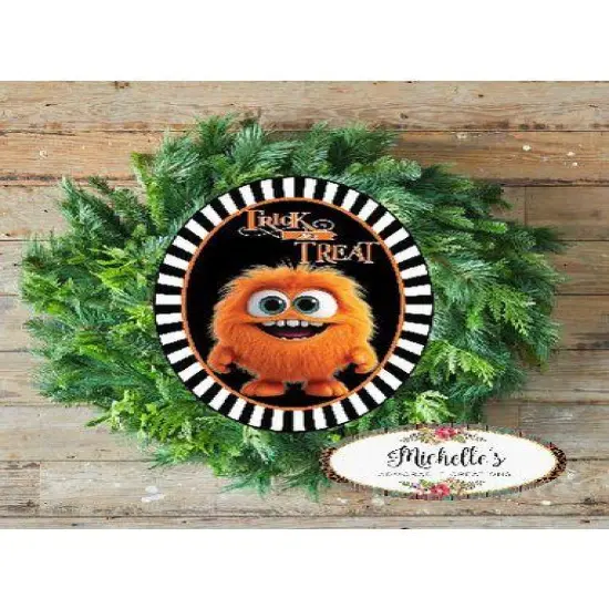 Trick or Treat Orange Furry Monster Sign {2}