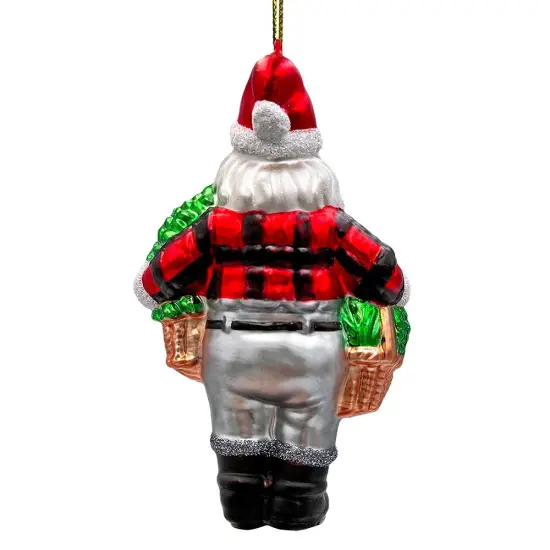 Wholesome Santa the Vegetable Farmer Glass Christmas Ornament, Farm Style Holding Potatoes, Lettuce, and Tomatoes {6}