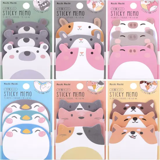 Cute Sticky Notes, 6 Pack 270 Sheets Kawaii Cartoon Animal Sticky Notes, Mini Cartoon Notes Animals Shape Markers Flags Self-Stick Memo Pads for School Home Office, JT-BG072-06 {1}