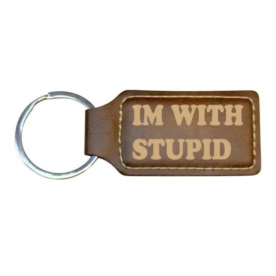 Keychain - Rectangle - Im with stupid - Leather Rawhide/Black {4}
