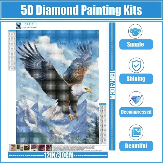 Hawk Diamond Art Kits for Adults &Beginner, Animals Diamond Painting, 5D Gem Art Painting Kits with Round Diamonds, Eagle&Mountain Diamond dots for Home Wall Gift Decor (12x16inch) {2}