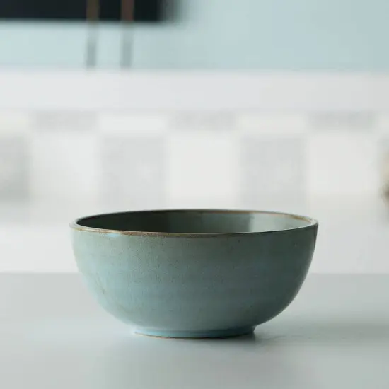 Handcrafted Hokku Designs Dorado Aqua Rustic Ceramic Serving Bowl – 1500 ML {2}