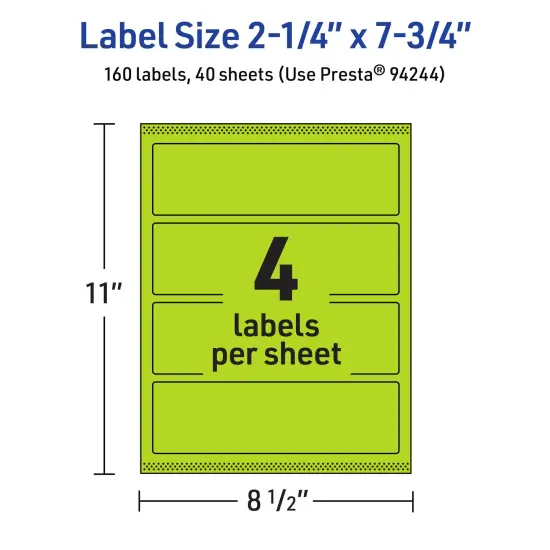 Avery Bright Green Paper Labels, 2.25" x 7.75" Rectangle {5}