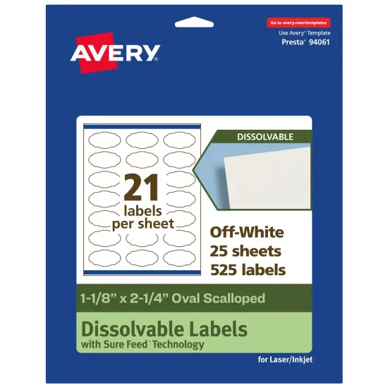 Avery Dissolvable Labels, 1-1/8" x 2-1/4" Oval Scalloped {1}