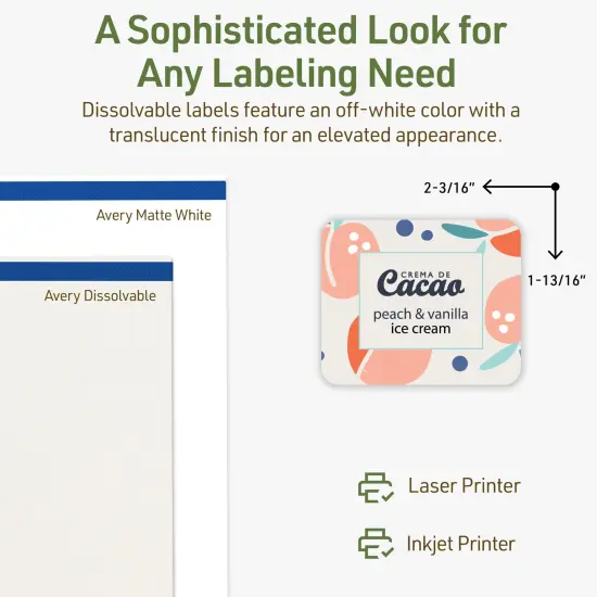 Avery Dissolvable Labels, 1-13/16" x 2-3/16" Rectangle {4}