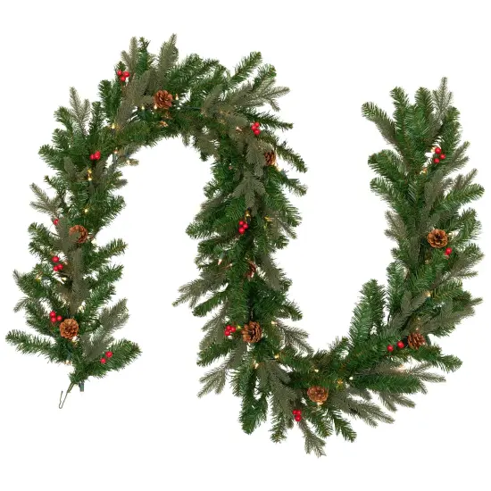 Northlight Real Touch™ Pre-Lit Mixed Noble Spruce Garland - 9' x 14" - Clear Lights Green {3}