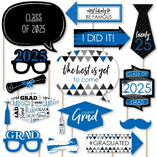 Big Dot of Happiness Blue 2025 Graduation Party Photo Booth Props Kit - 20 Count {1}