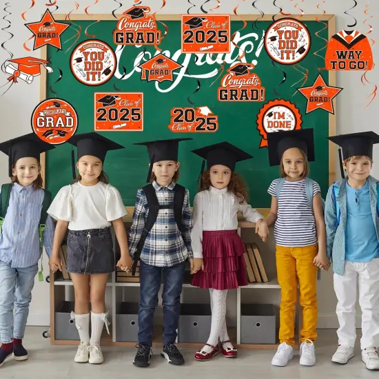 31 Pieces Graduation Decorations Class of 2025, Graduation Hanging Swirl Congrats Grad and Graduation Party Decorations(Orange, Black) {2}
