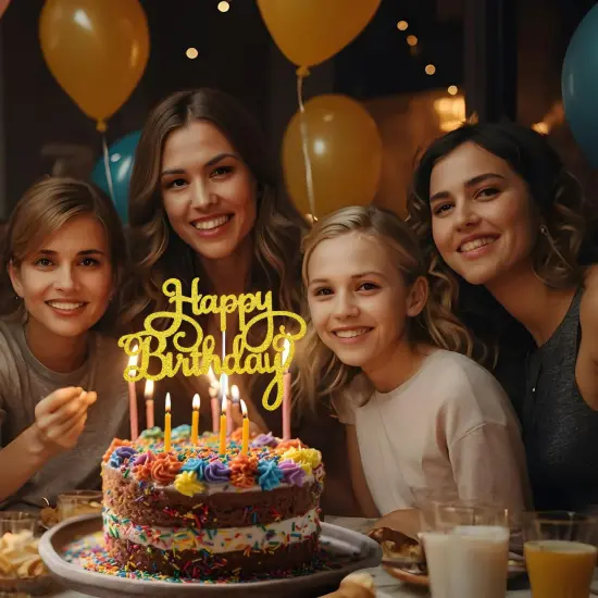 Happy Birthday Cake Topper, Glitter Birthday Cake Topper for Birthday Party Cake Decoration(Normal Gold) {4}