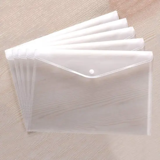 Clear Document Folders Transparent Filing Envelopes Waterproof Plastic Envelopes File Holder Filing Document Poly Envelope with Snap Button Closure for A4 Letter Paper Size (5 Pcs) {1}