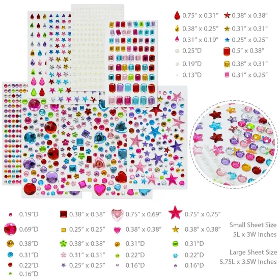 Wrapables 1154pcs Acrylic Self Adhesive Crystal Rhinestone Gem Stickers, DIY, Arts & Crafts Supplies (9 sheets), Assorted {2}