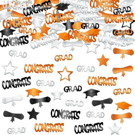 Congrats Grad Graduation Confetti 2025 - Pack of 1000 | Orange and Black Graduation Confetti for Class of 2025 Decorations {4}