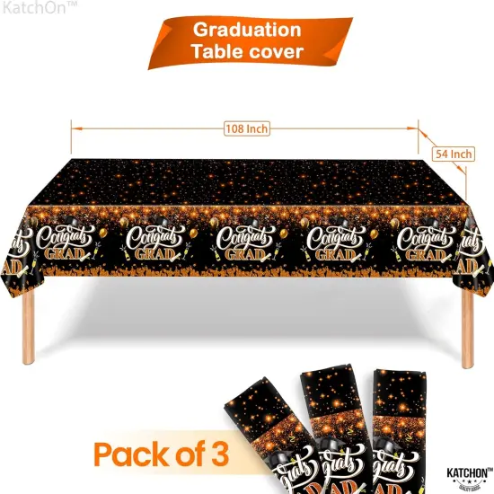 Orange and Black Graduation Tablecloth - XtraLarge 108x54 Inch, Pack of 3 | Congrats Grad Tablecloth for Graduation Decorations 2025 | Orange and Black Graduation Decorations Class of 2025 {2}