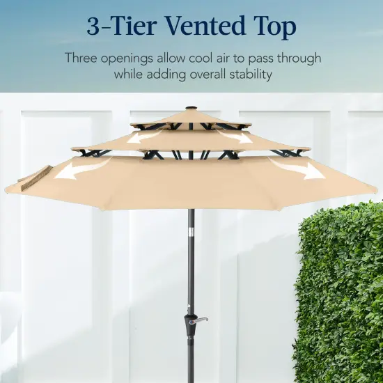 Best Choice Products 10ft 3-Tier Patio Umbrella, Market Sun Shade w/ Tilt Adjustment, Easy Crank Sand {3}