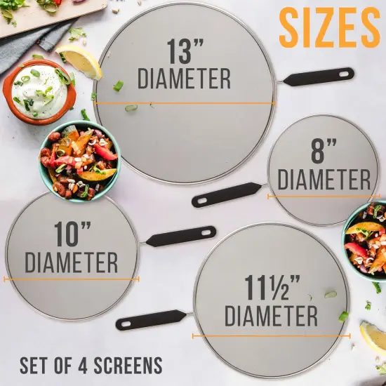 4-Piece Stainless Steel Splatter Guard Set (13", 11.5", 10",8”) Fine Mesh Cover, Grease & Oil, Splatter Screen for Frying Pan, Cooking Pots, with Comfort Grip Handles {2}