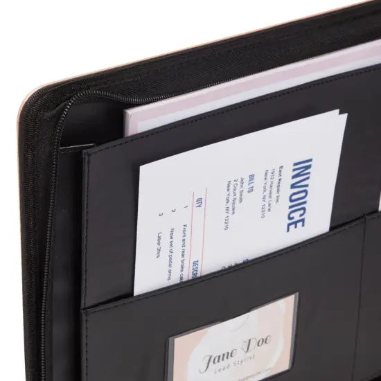 7-Ring Business Check Binder with Zipper for Checkbooks Organization, Rose Gold Zippered Portfolio Organizer, Professional PU Leather Folder Holder for Documents, Cards (15x12 in) {7}