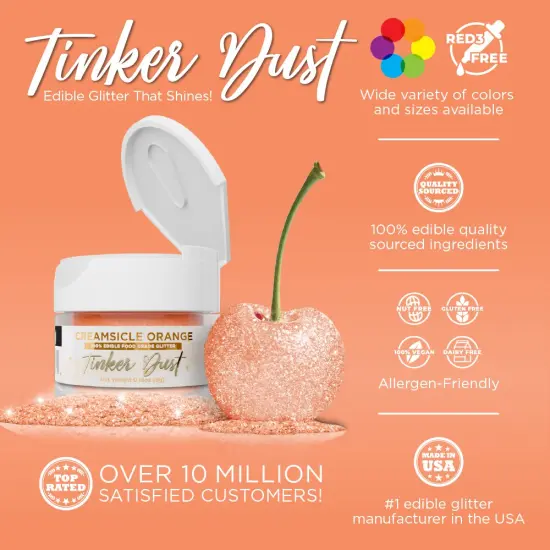 Bakell - Creamsicle Orange Tinker Dust Edible Glitter (5g, 1x Jar) for Food, Desserts, and Beverages! {2}