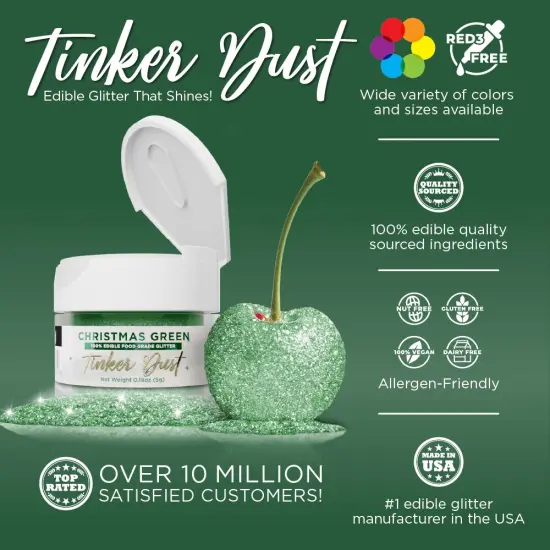 Bakell - Christmas Green Tinker Dust Edible Glitter (5g, 1x Jar) for Food, Desserts, and Beverages! {2}