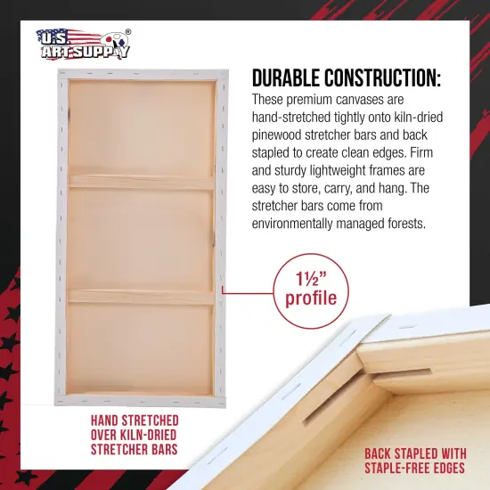 Large Stretched Canvas for Painting 18x48 inch Gallery Depth 1-1/2" Thick, 2-Pack - 12oz Acrylic Gesso Triple Primed, Professional Artist Quality, 100% Cotton - Oil, Pouring Paint {3}