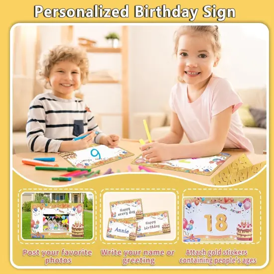 18 Pcs Happy Birthday Yard Sign with 32.8 ft Led Light, 16&rdquo; Large Size Happy Birthday Yard Sign with Stakes, Weatherproof Personalized Birthday Yard Signs, Outdoor Lawn Garden Party Decoration(Gold) {3}