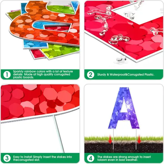 14Pcs Happy Birthday Yard Signs with Stakes, Flordeluna 16&rdquo; Large Size Birthday Lawn Sign, Happy Birthday Sign Personalized Age, Outdoor Birthday Decoration, Durable, Reusable {4}