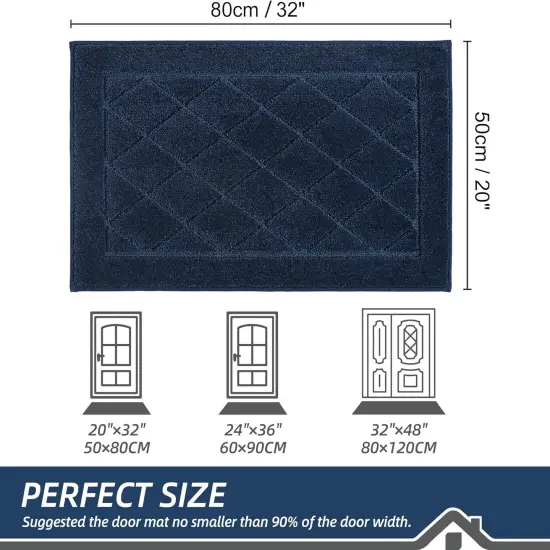 Dirt Trapper Door Mat 20" x 32", Doormat Non-Slip Entryway Rugs Washable, Dog Door Mat Stain Resistant and Absorbent Welcome Floor Mat for Front Back Door, Muddy Wet Shoes & Paws, Navy Blue {2}