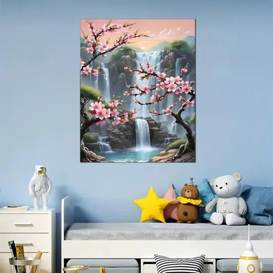 Waterfall Paint by Numbers Kit for Adults-Flowers Adult Paint by Number Kits on Canvas,Landscape Painting by Number Adult for Gift Home Wall Decor(16x20inch) {4}