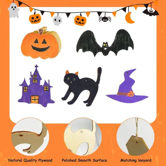 60 Pcs Halloween Wooden Craft Kit - DIY Unfinished Slices Crafts {4}