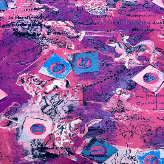 1 Yard Pink Astrology Print Spandex Fabric 58 Inches Wide {1}