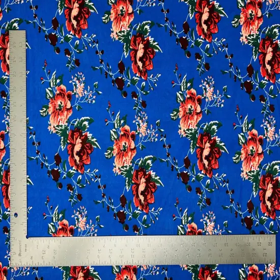 1 Yard Soft ITY Knit Floral Print Fabric For Dresses Tops Skirts Apparel Projects 58/60 Inch Wide Blue {2}